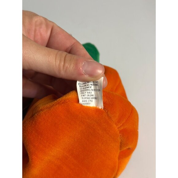 VTG Happy Halloween Floppy Friends Pumpkin Plush Toy Orange Green Stem 6" - Picture 7 of 8